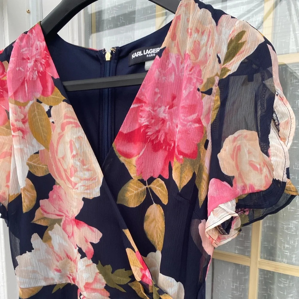 Karl Lagerfeld Paris Floral Chiffon Midi Wrap Dress Size 2 - Picture 6 of 15